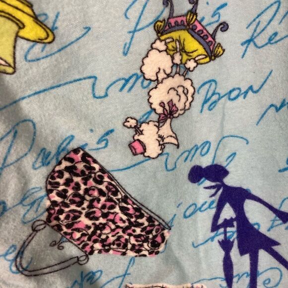 Parisian Shopping Trip flannel pj bottoms w/ Eiffel Tower, purses,French phrases - Picture 11 of 14